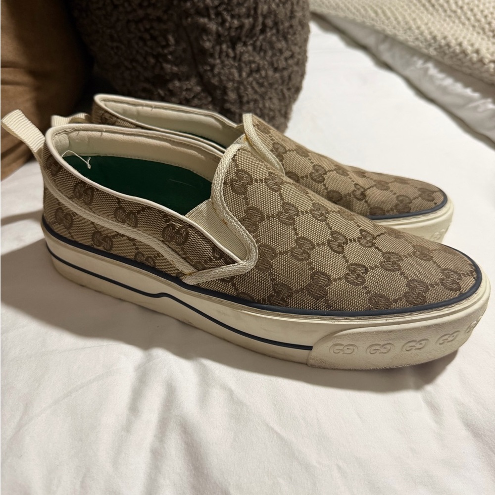 Gucci Brown and Cream Slip-On Shoes - Picture 1 of 5